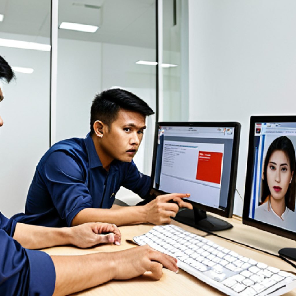 **Phishing Test in Action:** "A realistic phishing email simulation being conducted at a Thai office. Employees are cautiously analyzing emails on their computers, showcasing heightened awareness. Focus on the educational aspect and how the company is using real-world scenarios to train its team. Include Thai script on a mock email for authenticity. Bright office environment with employees actively engaged."