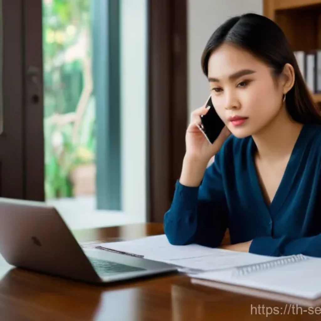 사이버 공격에 대한 사전 예방 대책 - **Prompt:** A young Thai woman, dressed in a stylish yet modest casual outfit, sits at her home desk...