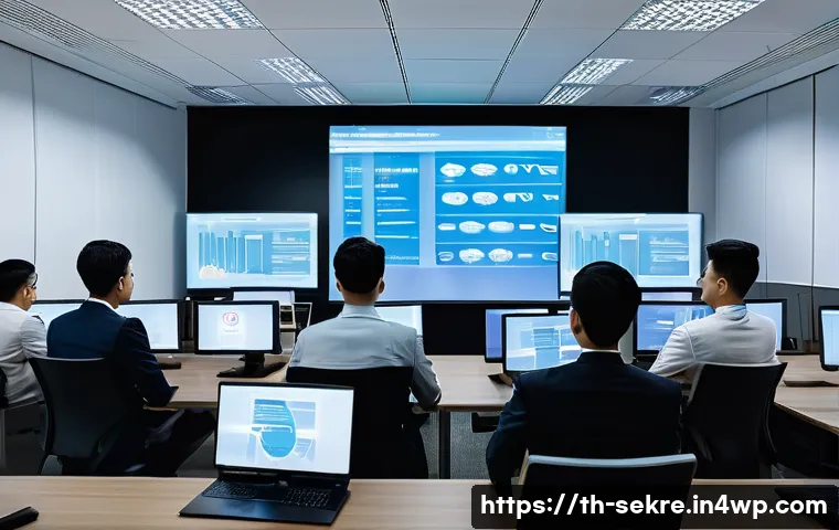 사이버 공격 발생 시 법적 책임과 대처 방안 - A professional Thai office environment showing cybersecurity training in progress: a diverse group o...