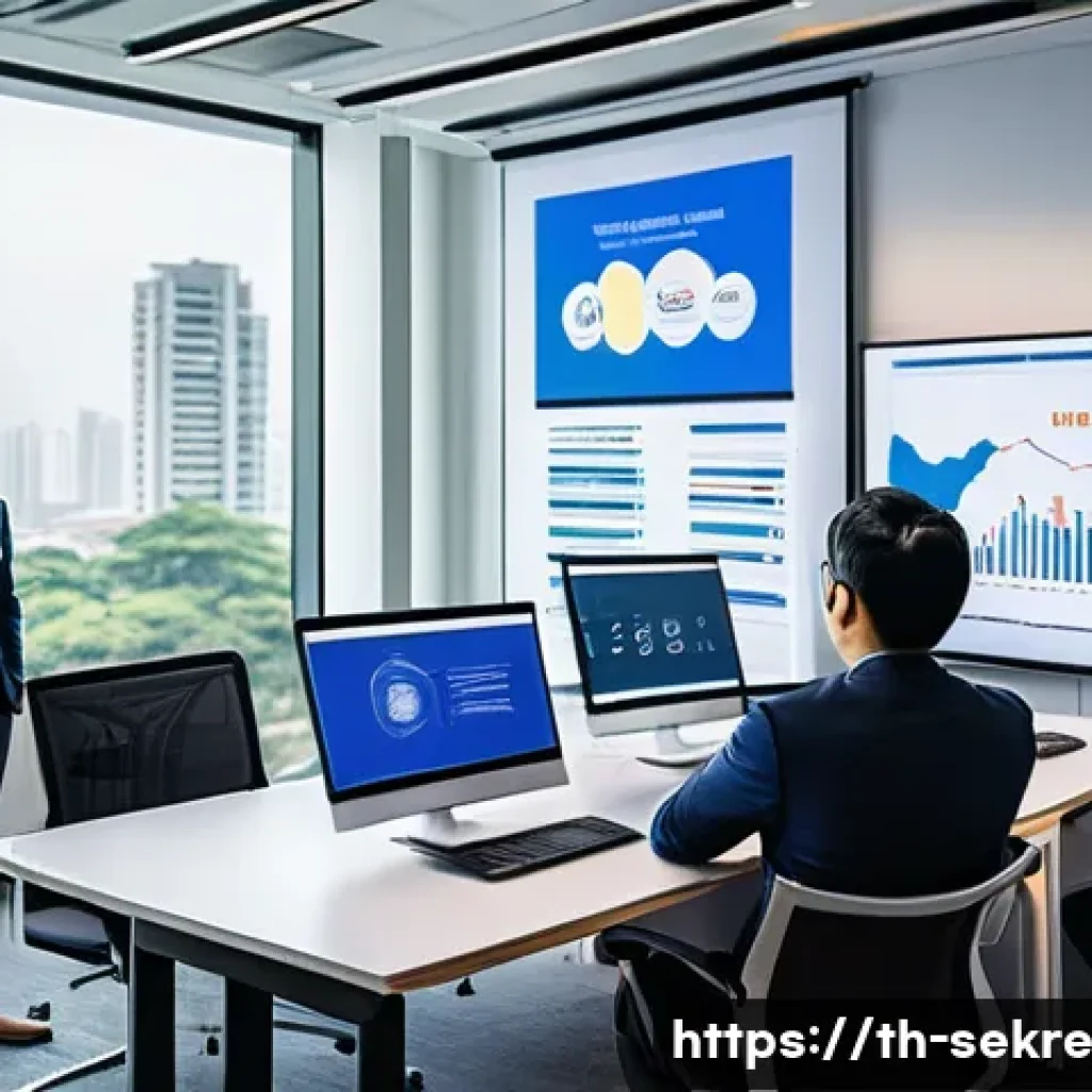 사이버위협 대응을 위한 전사적 접근 방법 - A modern corporate office setting in Bangkok with diverse Thai employees actively participating in a...