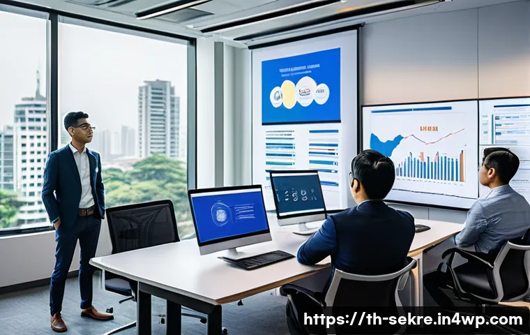 사이버위협 대응을 위한 전사적 접근 방법 - A modern corporate office setting in Bangkok with diverse Thai employees actively participating in a...
