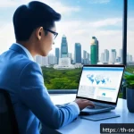 Home 19 랜섬웨어 공격에 대한 예방 및 대응 방안 - A detailed digital illustration of a modern office workspace in Bangkok, Thailand, showing a profess...