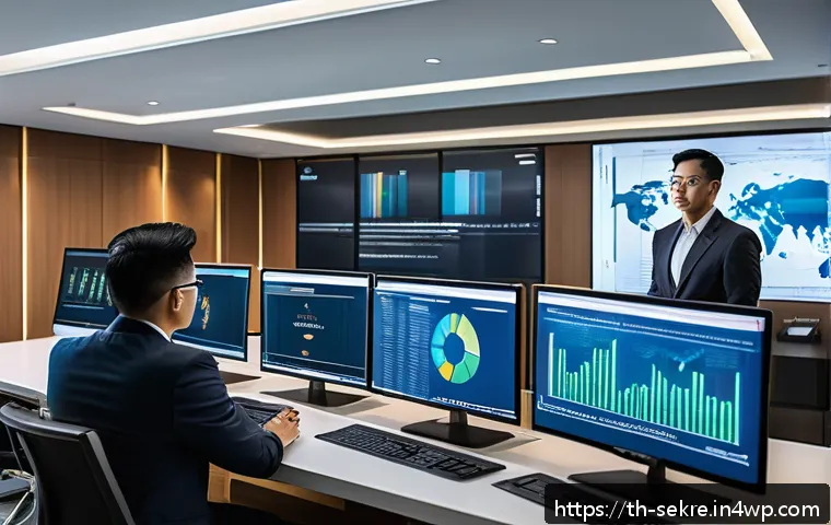 사이버 공격으로 인한 법적 리스크 관리 - A modern Thai corporate office setting with diverse professionals collaborating on cybersecurity ris...
