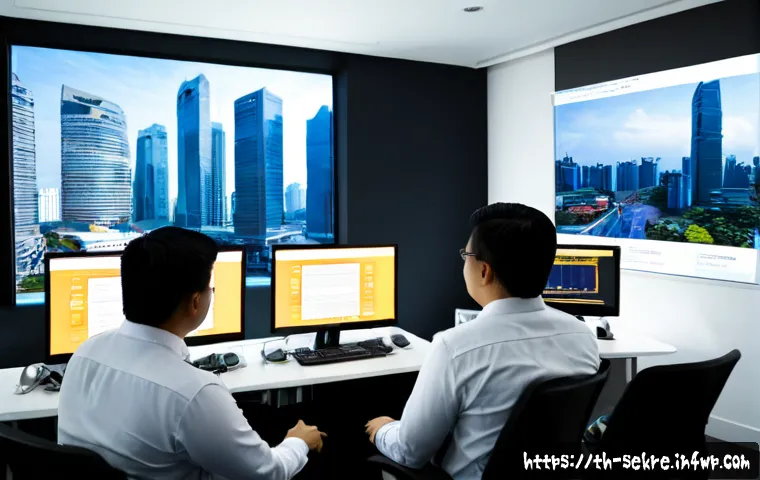 사이버 보안 사고 대응을 위한 모의 훈련 - Photorealistic cyber security incident response simulation in a modern Bangkok office, diverse Thai ...
